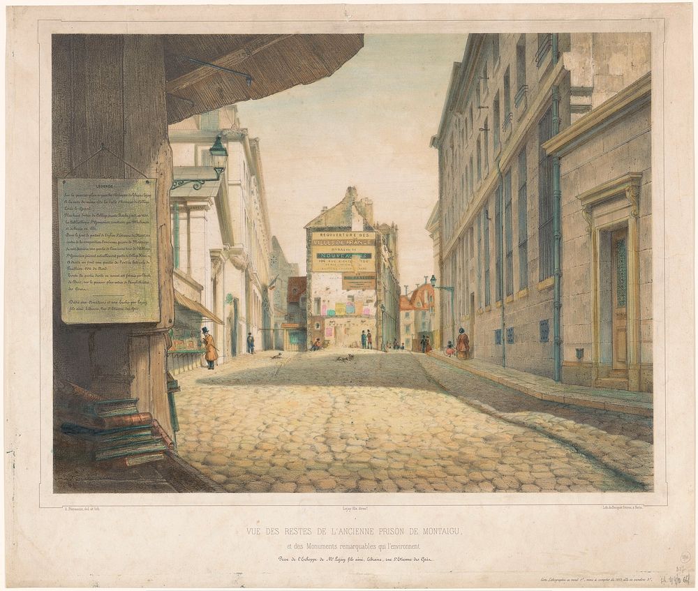 Gezicht op de Rue Saint-Étienne-des-Grès te Parijs (1851) by Alexis Perrassini, Alexis Perrassini, Becquet frères, Lejay…