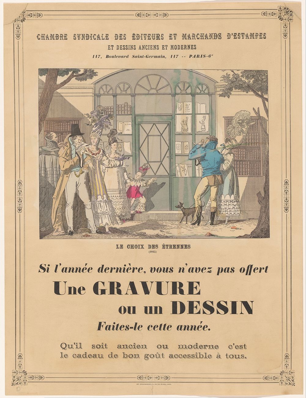 Affiche van de Chambre Syndicale des Éditeurs et Marchands d'Estampes et Dessins Anciens et Modernes te Parijs (1919 - 1952)…