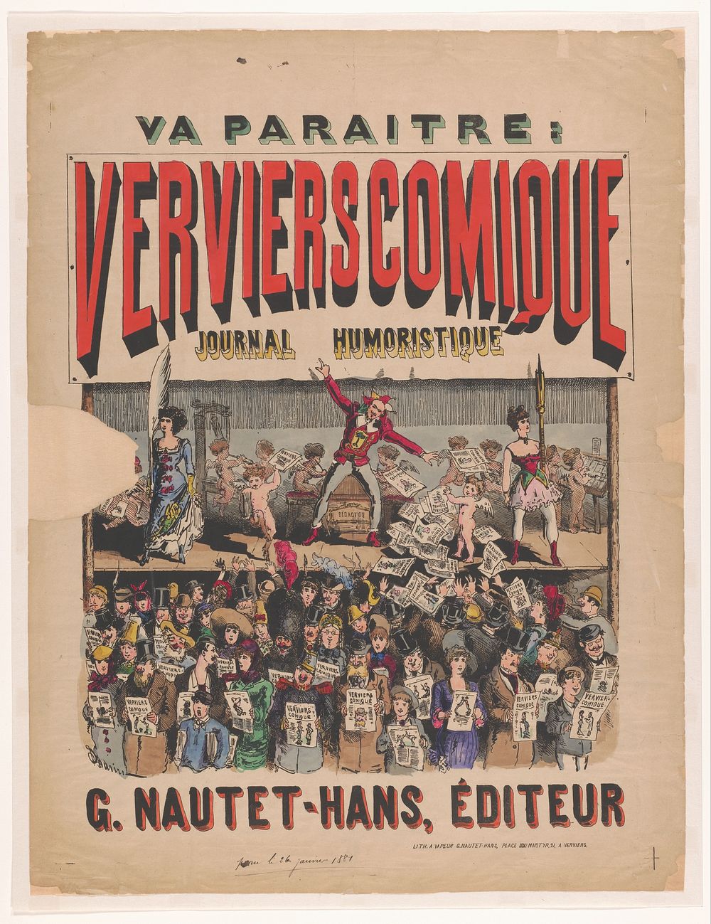 Affiche voor het tijdschrift Verviers Comique Journal Humoristique (1881) by anonymous, imp G Nautet Hans and imp G Nautet…