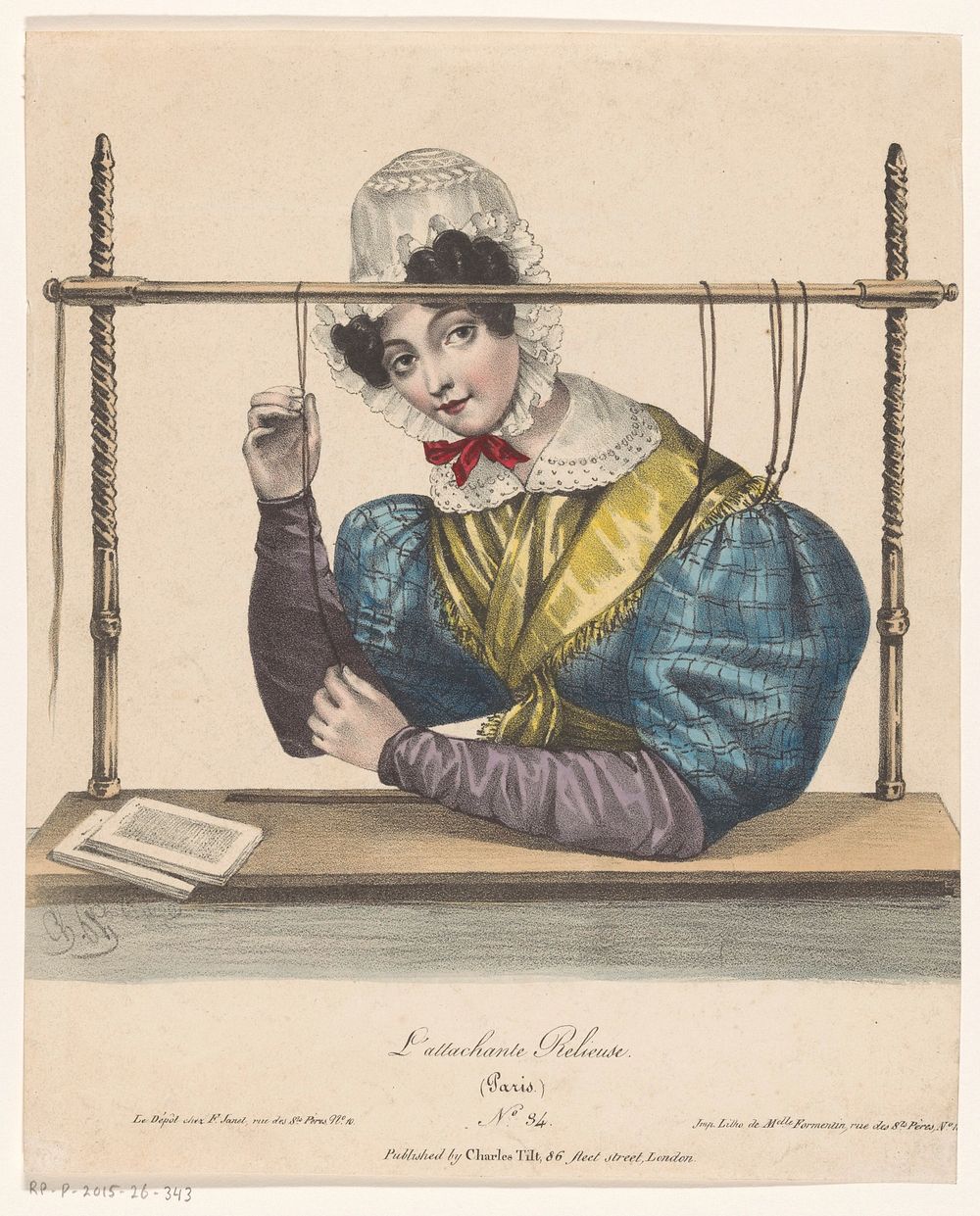 Boekbindster (1828) by Charles Philipon, Mademoiselle Formentin Joséphine Clémence, François Janet and Charles Tilt