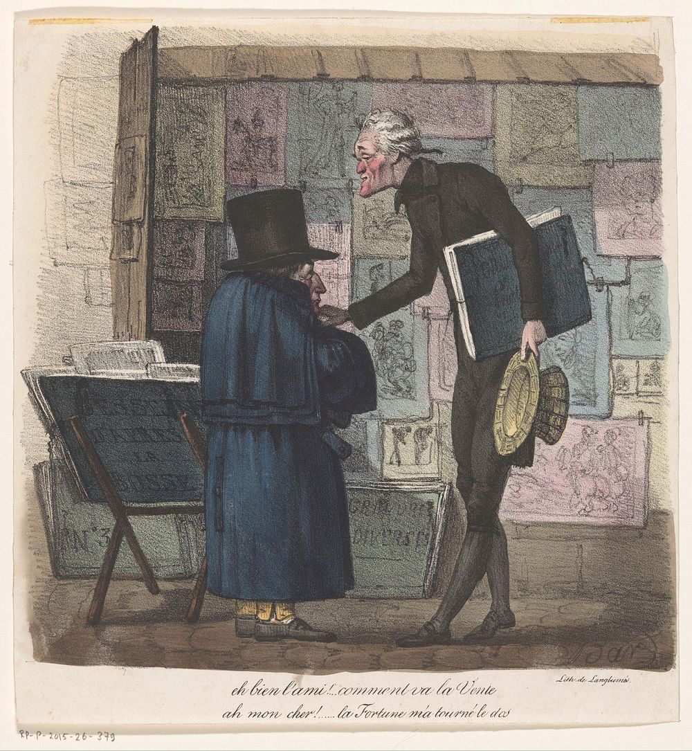 Prenthandelaar in gesprek met een klant (1825) by Bar and Pierre Langlumé