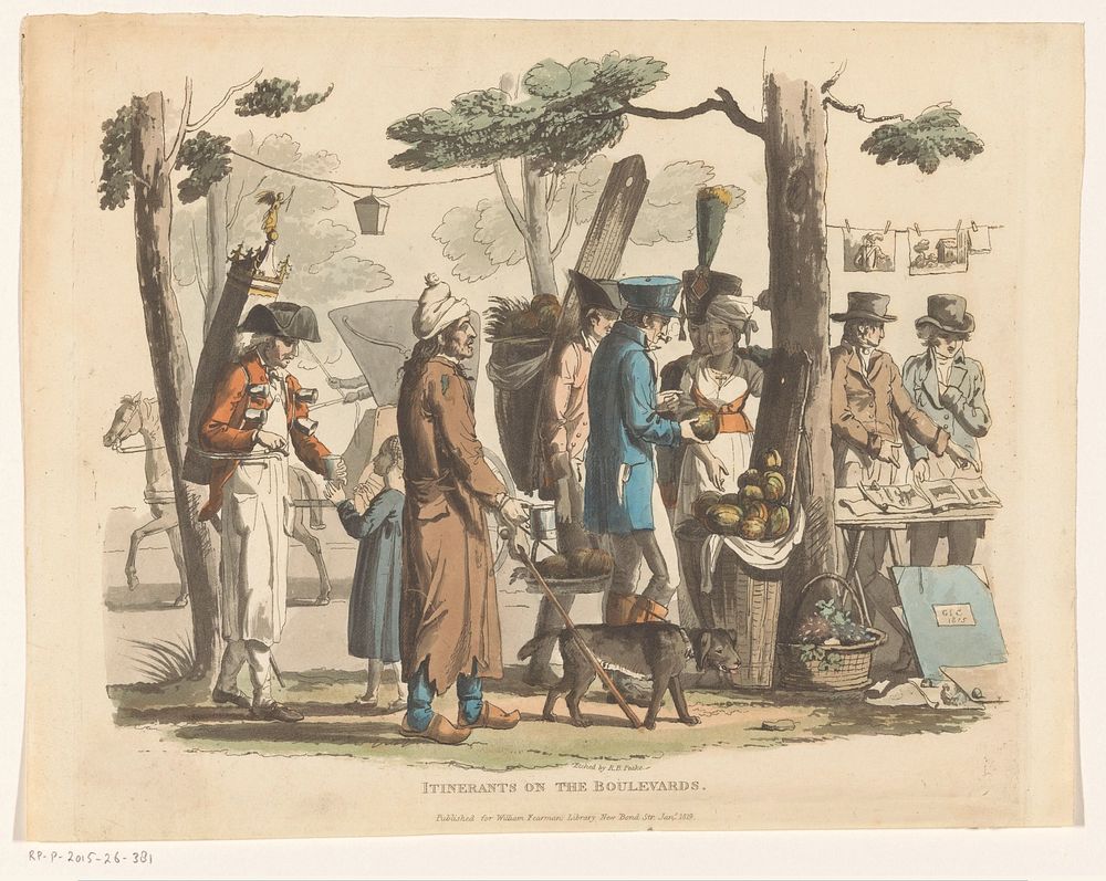 Straatscène met kooplieden (1819) by Richard Brinsley Peake and William Fearman