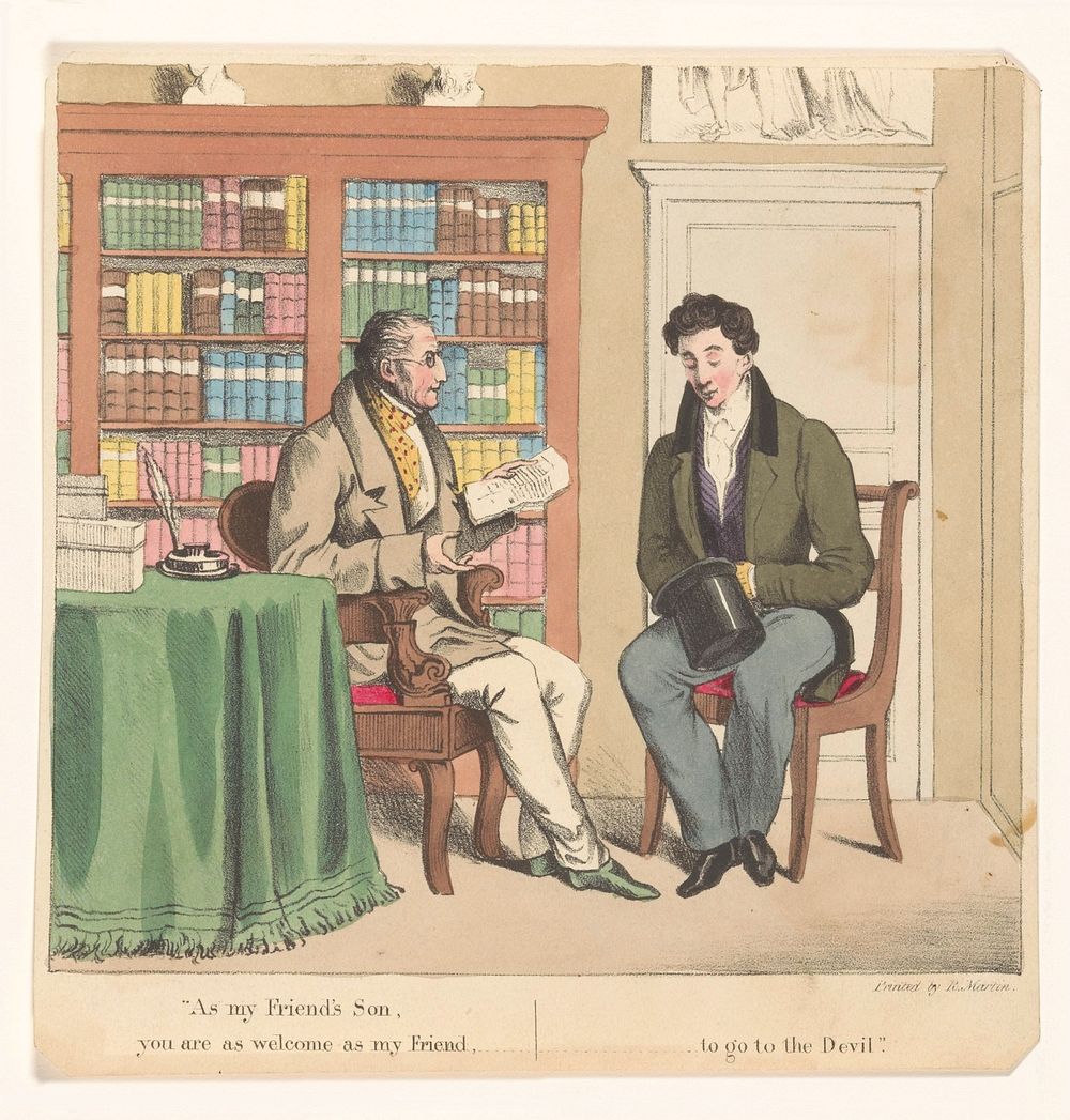 Studeervertrek met een oude man en een jonge man (c. 1800 - c. 1900) by anonymous and R Martin drukker