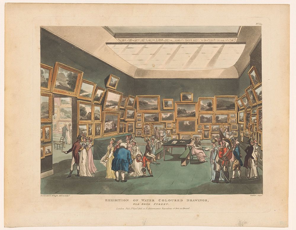 Tentoonstelling van de Society of Painters in Watercolours (1808) by Joseph Constantine Stadler, Thomas Rowlandson, Augustus…