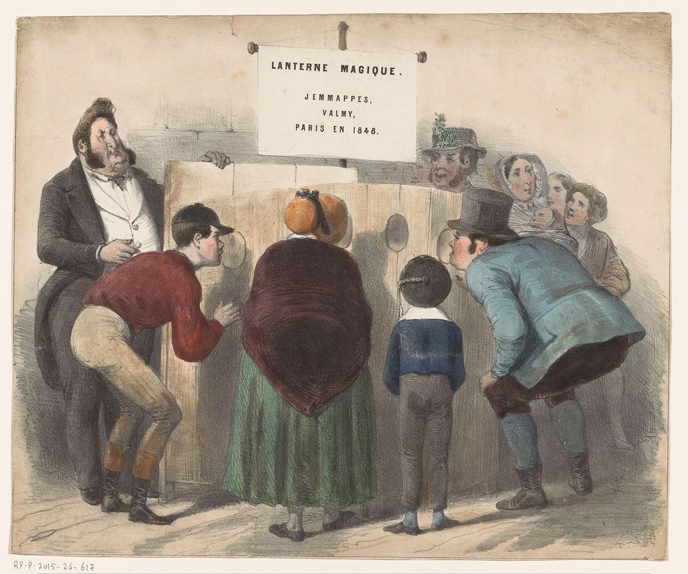 Mensen rond een kijkkast (in or after 1848 - c. 1900) by anonymous