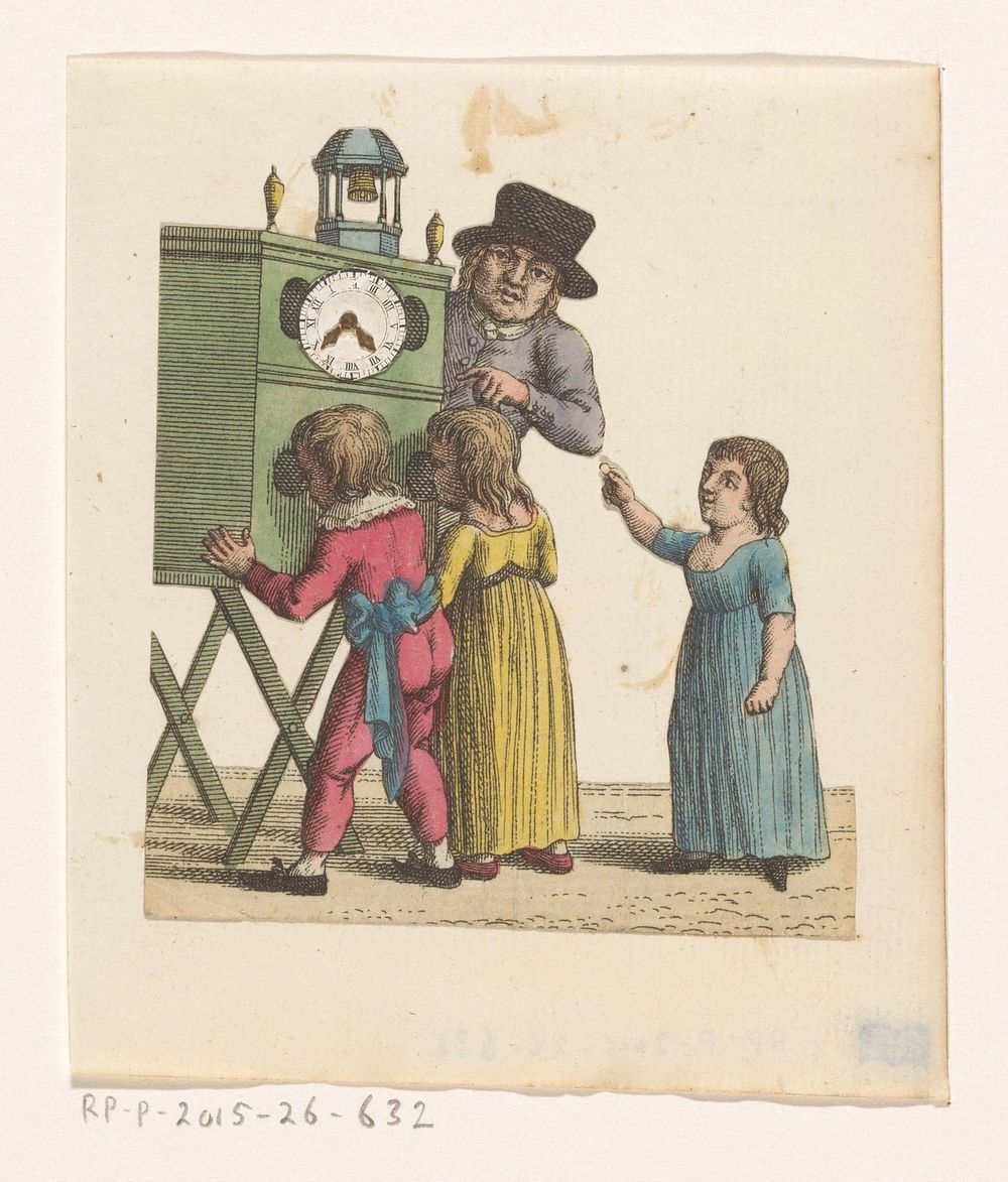 Drie kinderen voor een kijkkast (c. 1800 - c. 1899) by anonymous and anonymous