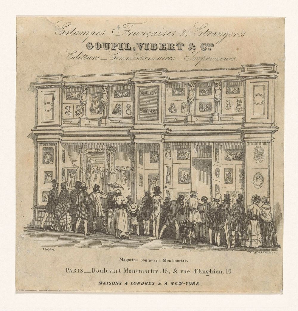 Exterieur van prenthandel en uitgeverij Goupil Vibert & Cie. aan de Boulevard Montmartre te Parijs (in or after 1845 - in or…
