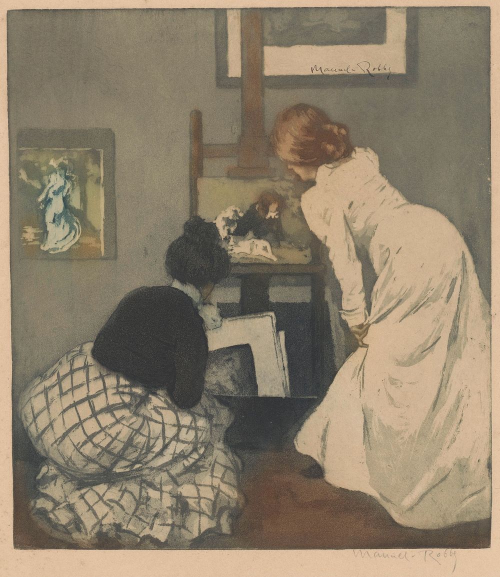 Two Women looking at Prints (1898) by Manuel Robbe