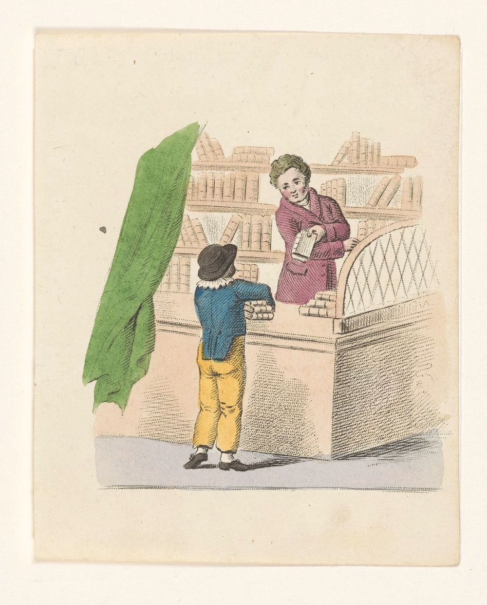 Jongen in een boekwinkel (c. 1825 - c. 1850) by anonymous