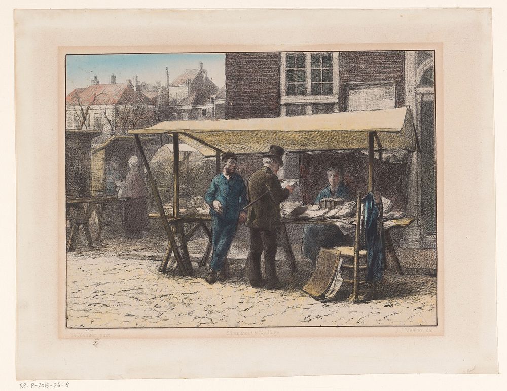 De boekenkraam van Jozef Blok op de Grote Markt in Den Haag (1879) by Jan Mesker, Theo Mesker and Samuel Lankhout and Co