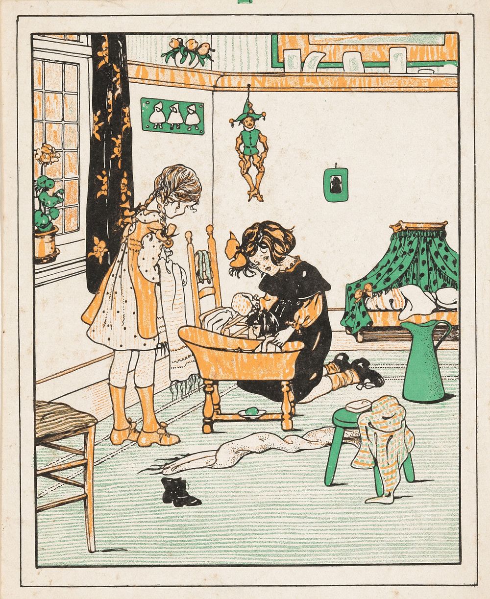 Twee meisjes doen een pop in bad (c. 1916 - c. 1917) by anonymous and Nelly Spoor