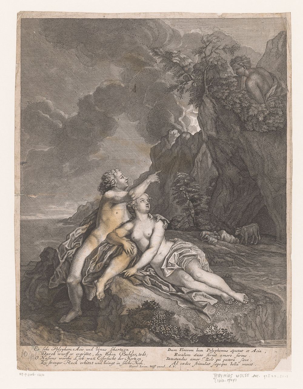 Polyphemus ontdekt Galatea in de armen van Acis (1673 - 1724) by anonymous and Jeremias Wolf