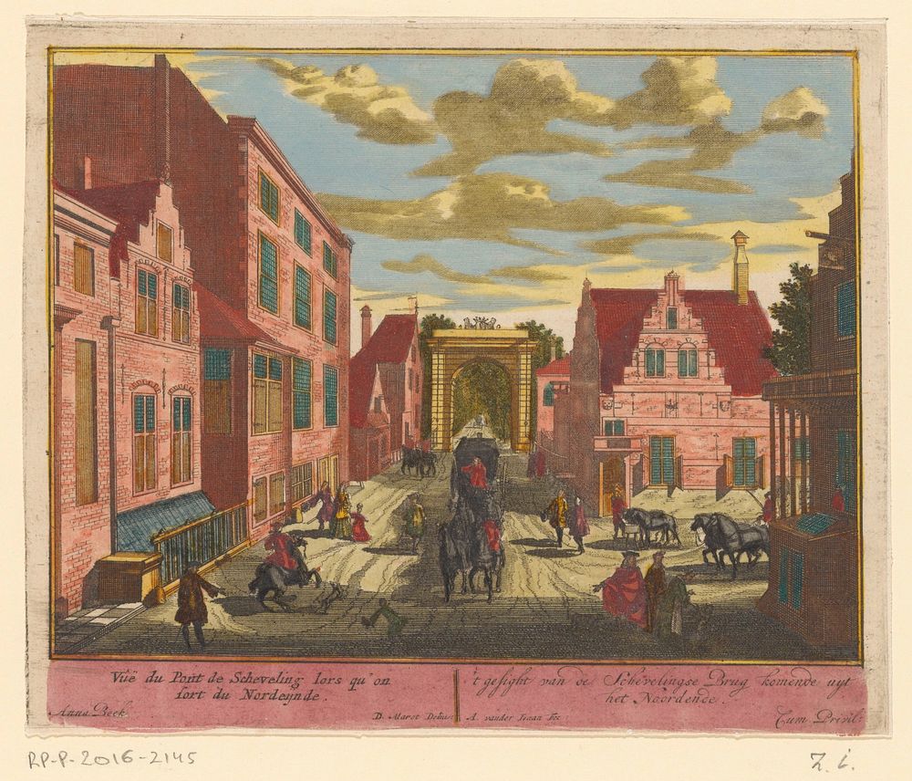 Gezicht op de Scheveningsebrug te Den Haag (in or after 1717) by Adolf van der Laan, Daniël Marot II, Anna Beeck and Staten…