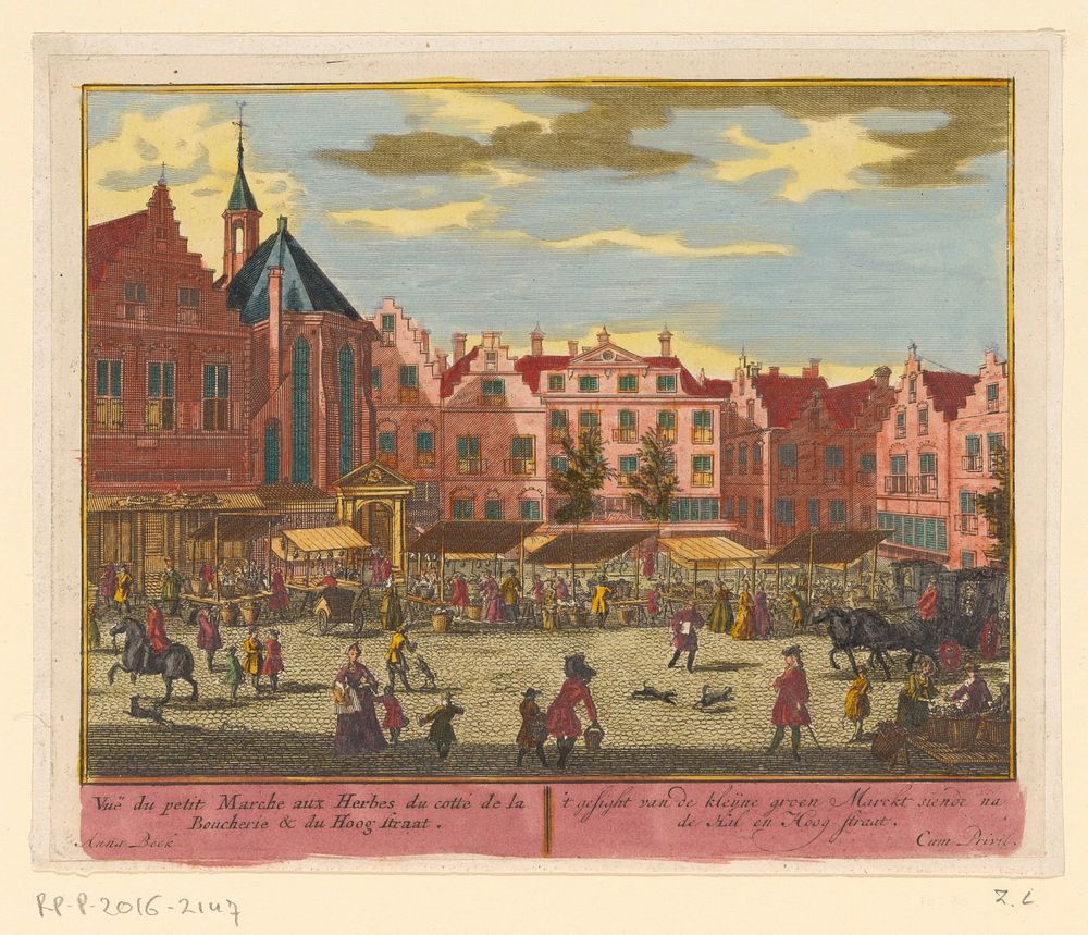 Gezicht op de Dagelijkse Groenmarkt te Den Haag (in or after 1717) by Adolf van der Laan, Daniël Marot II, Anna Beeck and…