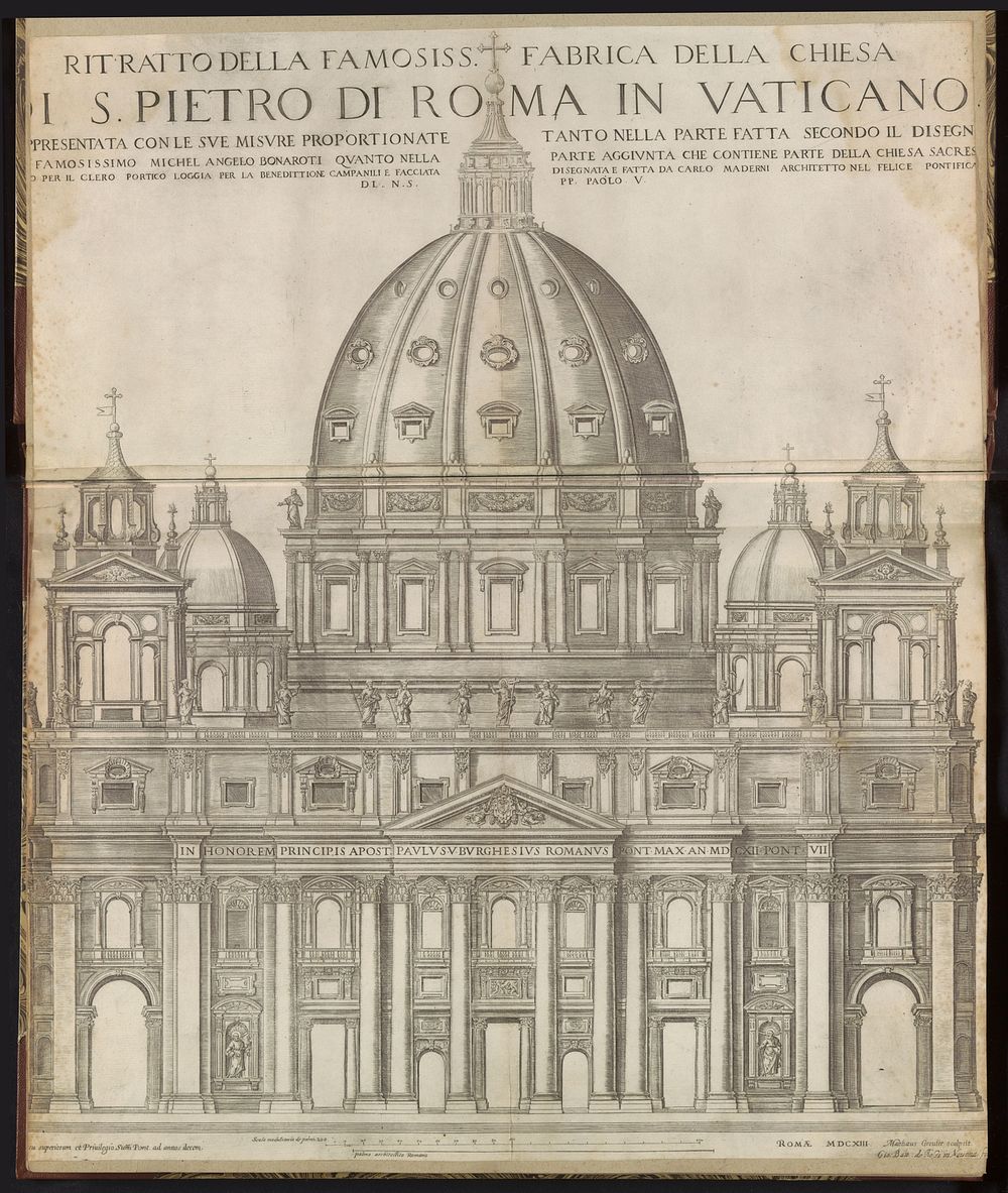Façade van de Sint-Pietersbasiliek te Vaticaanstad (1613) by Matthäus Greuter, Michelangelo, Giovanni Battista de Rossi and…