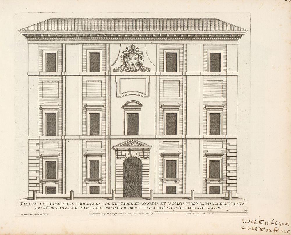 Façade van Collegio de Propaganda Fide (in or after 1655) by Giovanni Battista Falda, Giovanni Battista Falda, Giovanni…