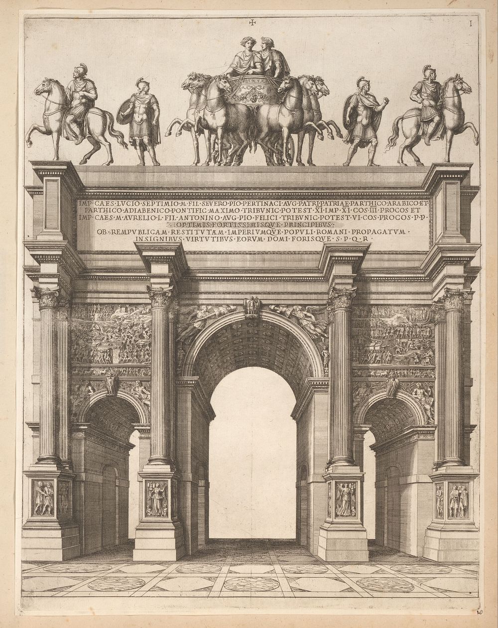 Boog van Septimius Severus te Rome (1676) by Pietro Sante Bartoli, Michael Hercules and Barberini pers