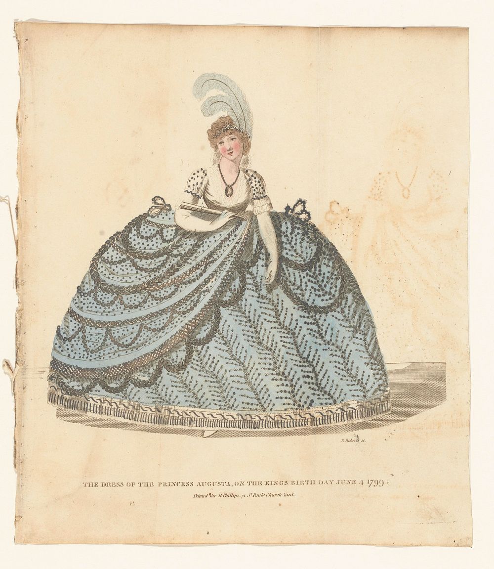 Magazine of Female Fashions of London and Paris. The dress of the Princess Augusta, on the Kings birth day June 4 1799…