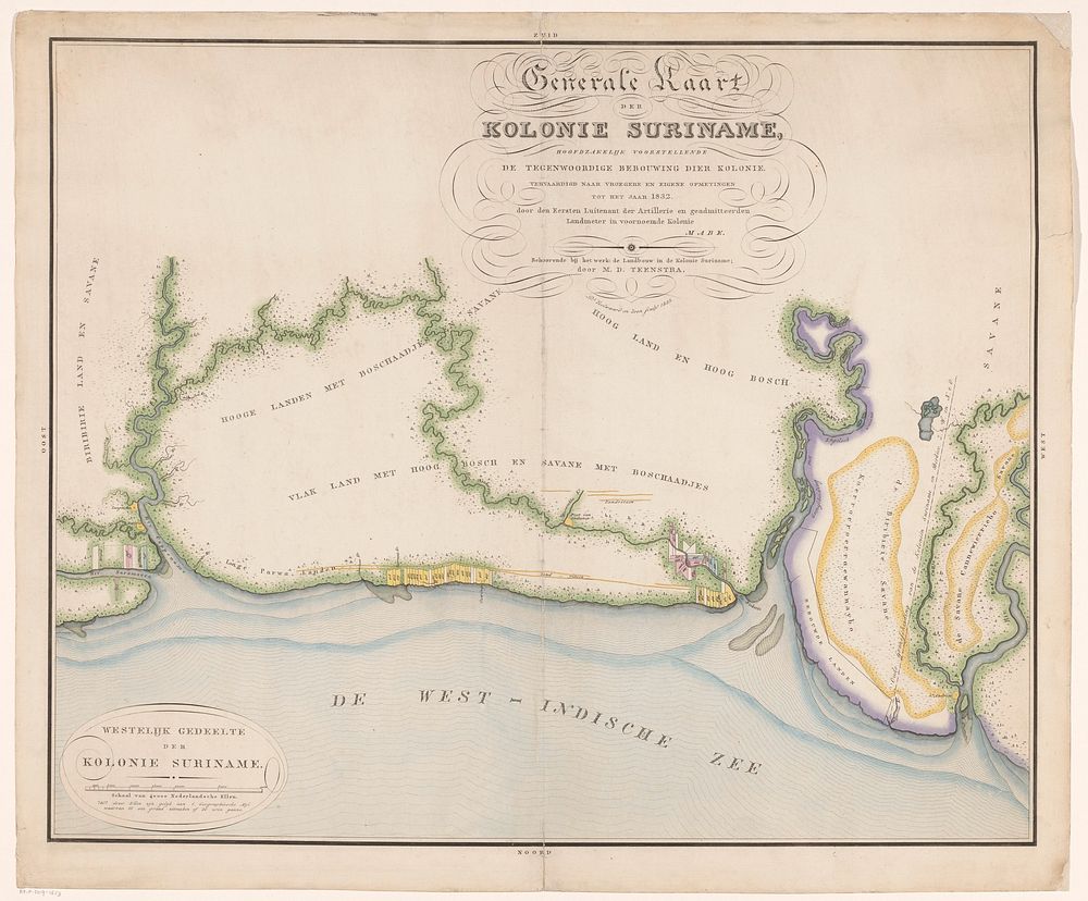 Deel van een kaart van Suriname (1835) by Daniël Veelwaard I, Daniël Veelwaard II, G Mabé and H Eekhoff Hzn