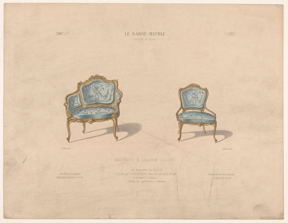 Fauteuil en stoel (1885 - 1895) by Quéton, Becquet frères, Eugène Maincent and Désiré Guilmard