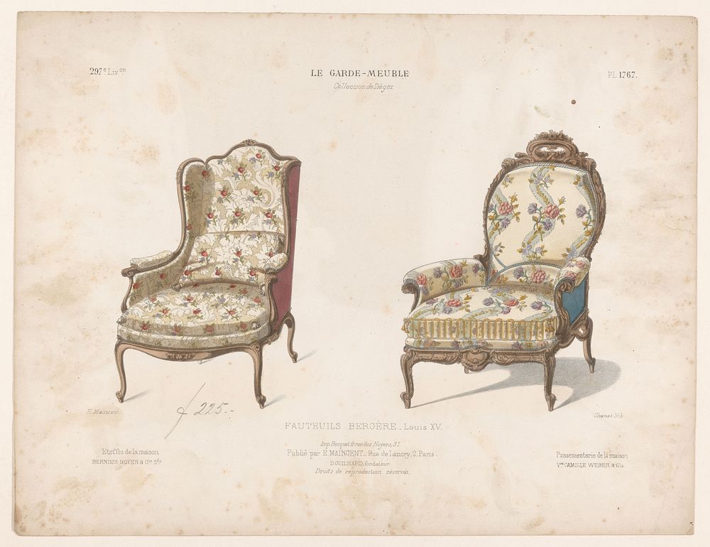 Twee fauteuils (1885 - 1895) by Chanat, Becquet frères, Eugène Maincent and Désiré Guilmard