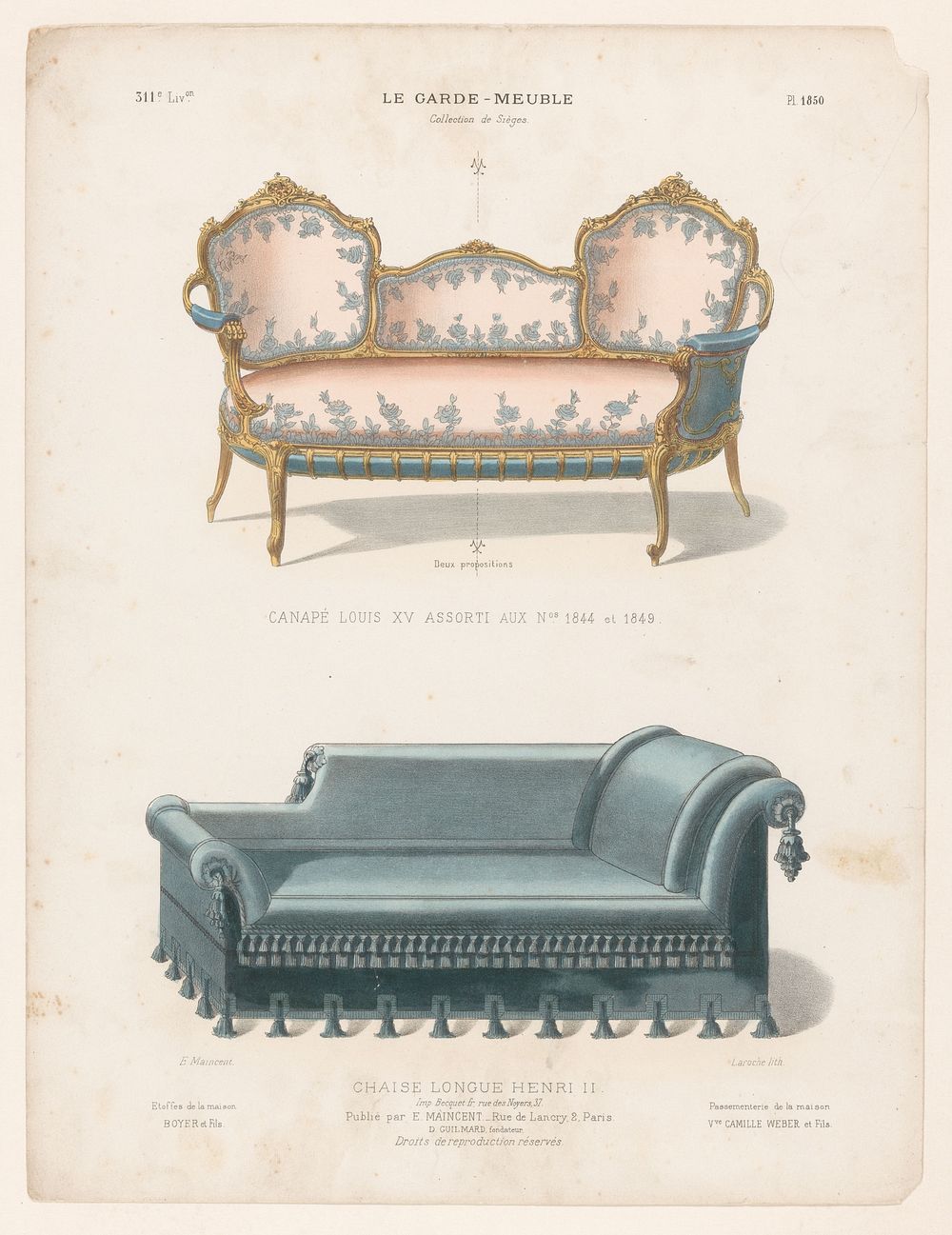 Canapé en chaise longue (1885 - 1895) by Léon Laroche, Becquet frères, Eugène Maincent and Désiré Guilmard