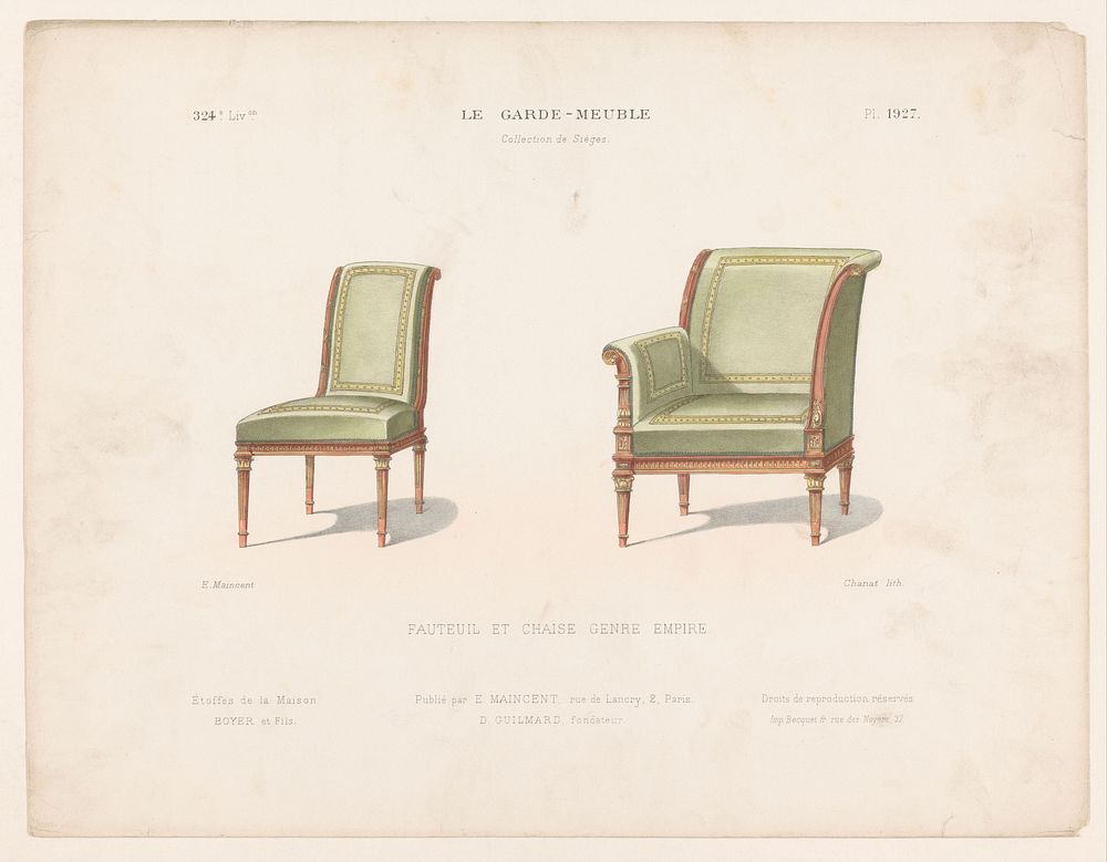 Fauteuil en stoel (1885 - 1895) by Chanat, Becquet frères, Eugène Maincent and Désiré Guilmard