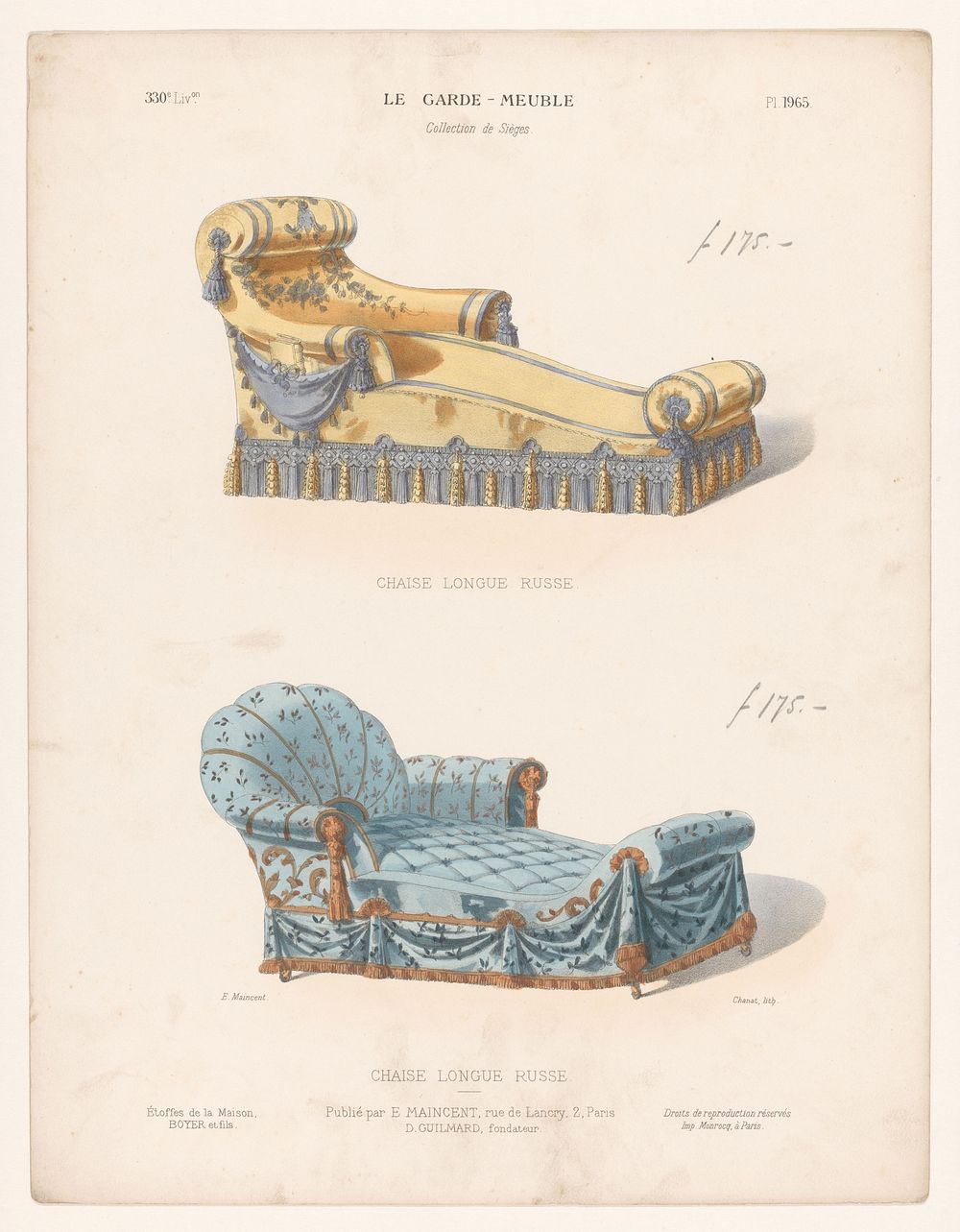 Twee chaise longues (1885 - 1895) by Chanat, Monrocq, Eugène Maincent and Désiré Guilmard