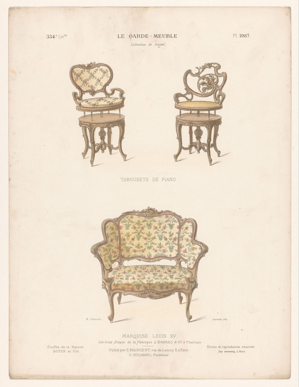 Tabourets en stoel (1885 - 1895) by Léon Laroche, Monrocq, Eugène Maincent and Désiré Guilmard