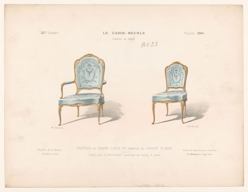 Fauteuil en stoel (1895 - 1935) by Léon Laroche, Monrocq and weduwe Eugène Maincent