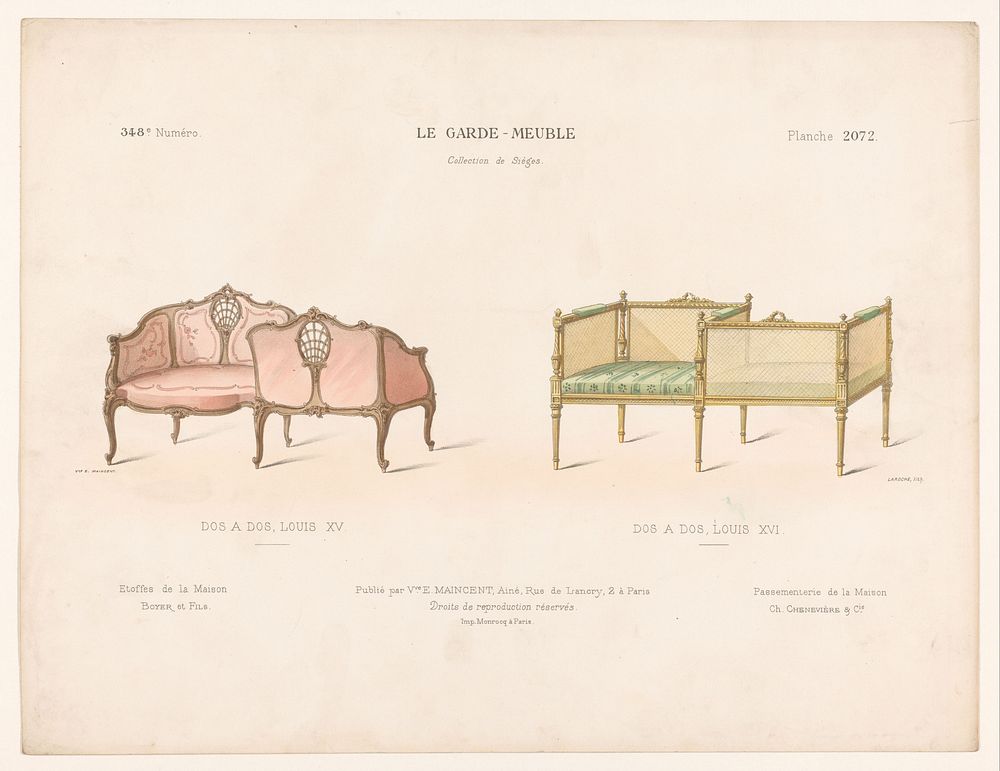 Twee tweepersoonsstoelen (1895 - 1935) by Léon Laroche, Monrocq and weduwe Eugène Maincent