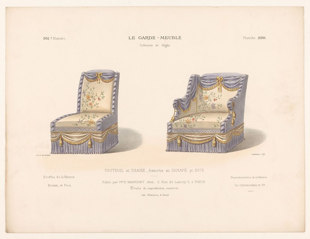 Fauteuil en stoel (1895 - 1935) by Léon Laroche, Monrocq and weduwe Eugène Maincent