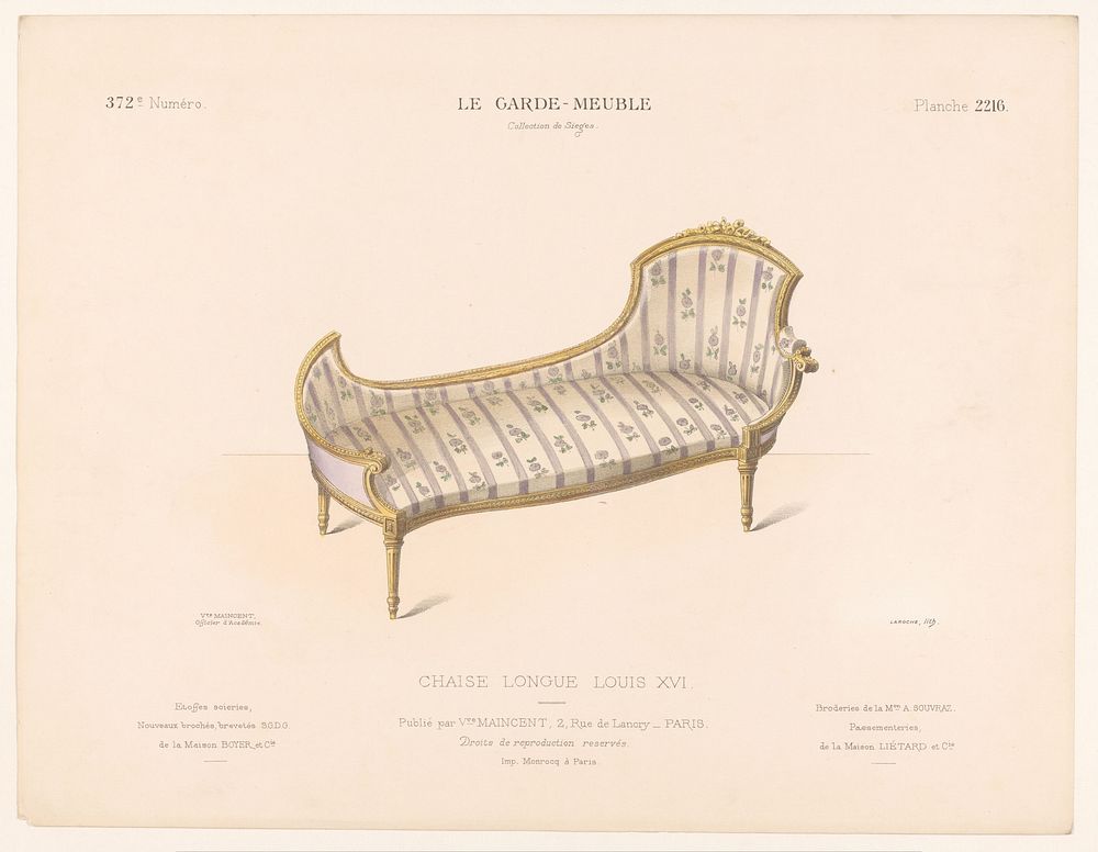 Chaise longue (1895 - 1935) by Léon Laroche, Monrocq and weduwe Eugène Maincent