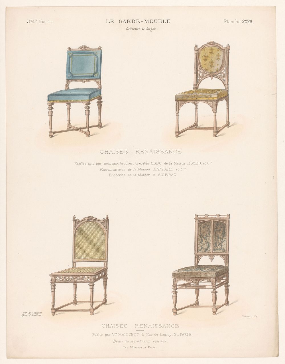 Vier stoelen (1895 - 1935) by Chanat, Monrocq and weduwe Eugène Maincent