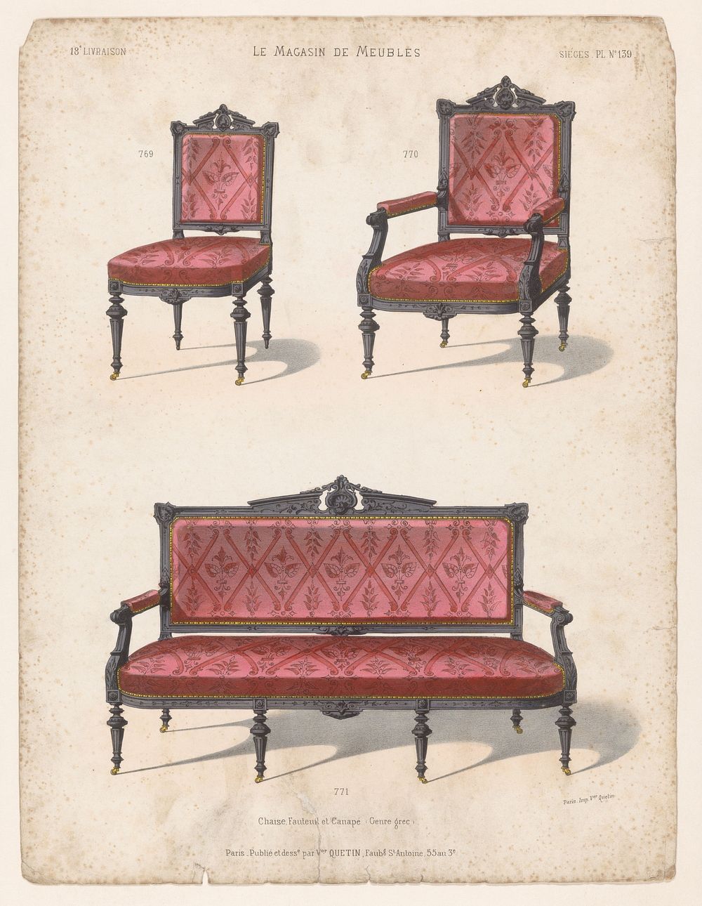 Stoel, fauteuil en canapé (1832 - 1877) by anonymous, Victor Joseph Quétin, Victor Joseph Quétin and Victor Joseph Quétin