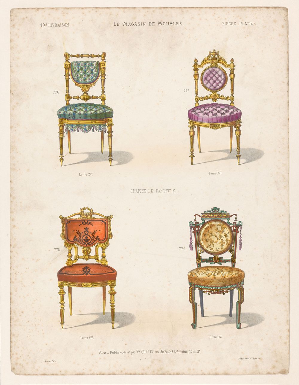 Vier stoelen (1832 - 1877) by Zamor, Victor Joseph Quétin, Victor Joseph Quétin and Victor Joseph Quétin