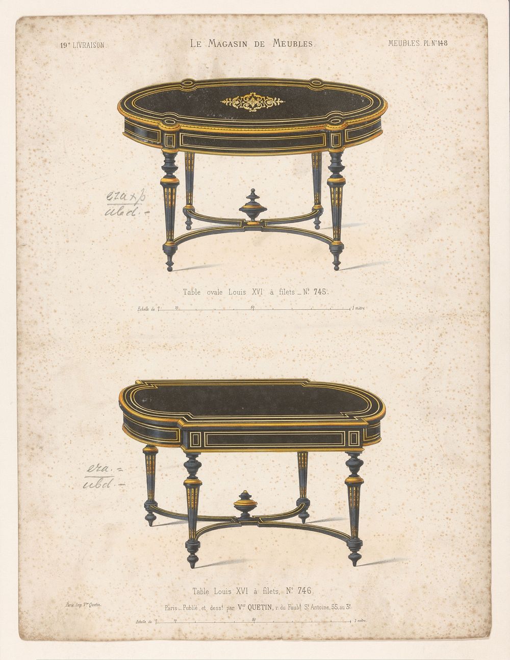 Twee tafels (1832 - 1877) by anonymous, Victor Joseph Quétin, Victor Joseph Quétin and Victor Joseph Quétin