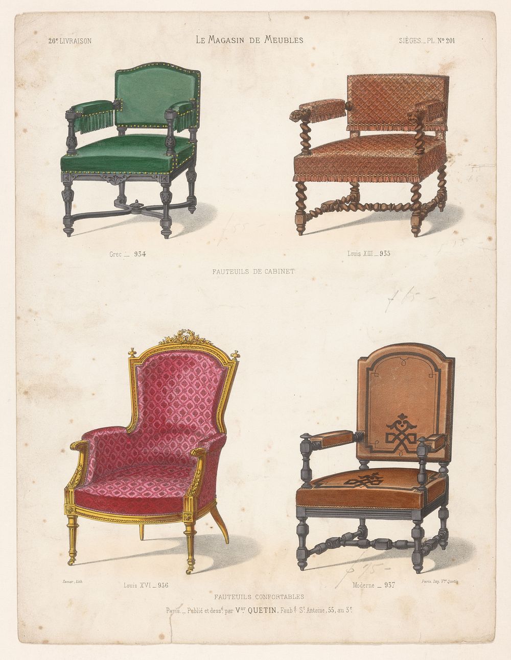 Vier fauteuils (1832 - 1877) by Zamor, Victor Joseph Quétin, Victor Joseph Quétin and Victor Joseph Quétin