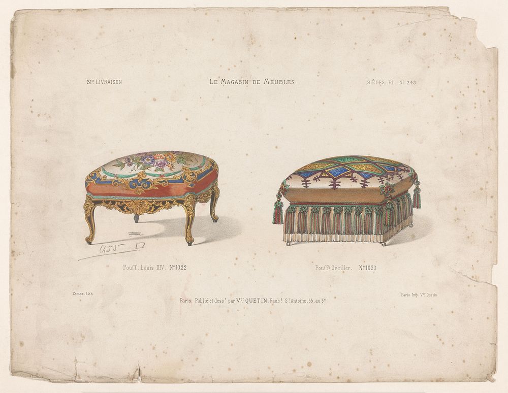 Twee poefen (1832 - 1877) by Zamor, Victor Joseph Quétin, Victor Joseph Quétin and Victor Joseph Quétin