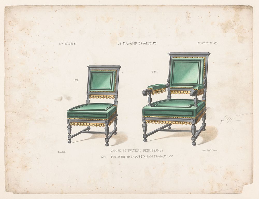 Stoel en fauteuil (1832 - 1877) by Zamor, Victor Joseph Quétin, Victor Joseph Quétin and Victor Joseph Quétin