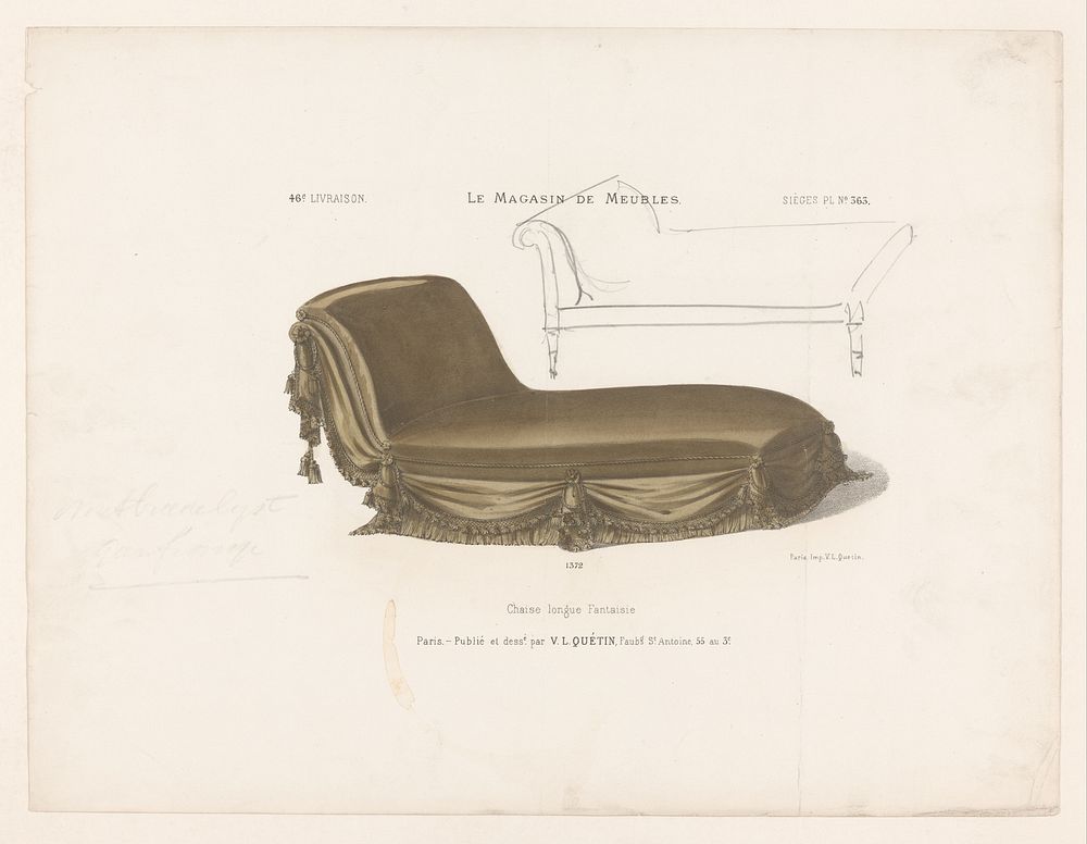 Chaise longue (1878 - in or after 1904) by anonymous, Victor Léon Michel Quétin, Victor Léon Michel Quétin and Victor Léon…