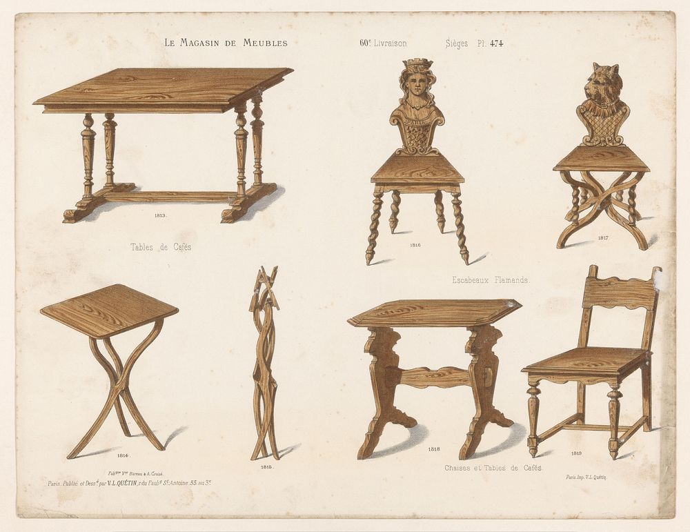 Tafels en stoelen (1878 - in or after 1904) by anonymous, Victor Léon Michel Quétin, Victor Léon Michel Quétin and Victor…