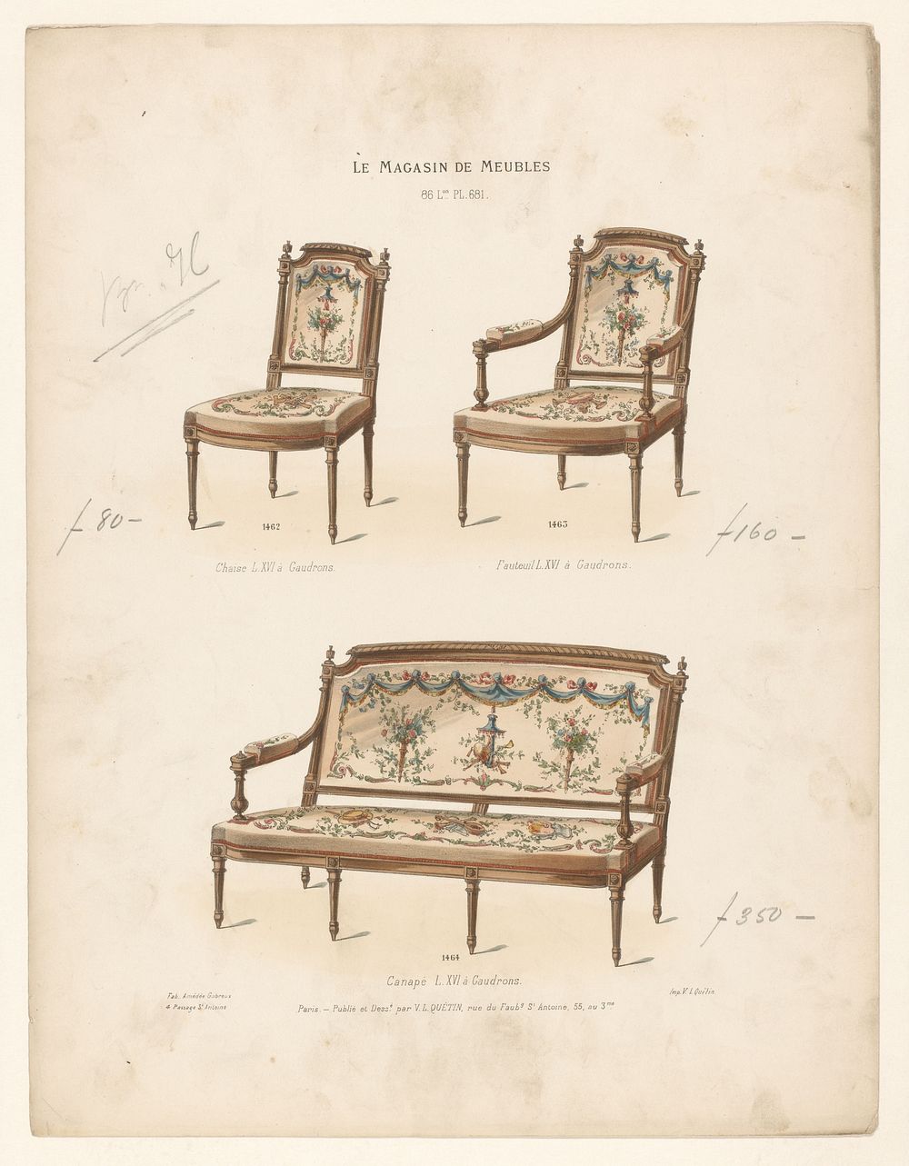 Stoel, fauteuil en canapé (1878 - in or after 1904) by anonymous, Victor Léon Michel Quétin, Victor Léon Michel Quétin and…