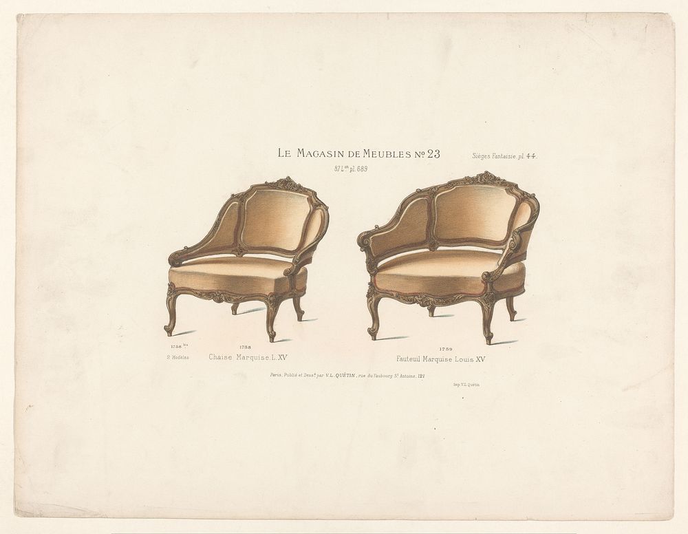 Stoel en fauteuil (1878 - in or after 1904) by anonymous, Victor Léon Michel Quétin, Victor Léon Michel Quétin and Victor…