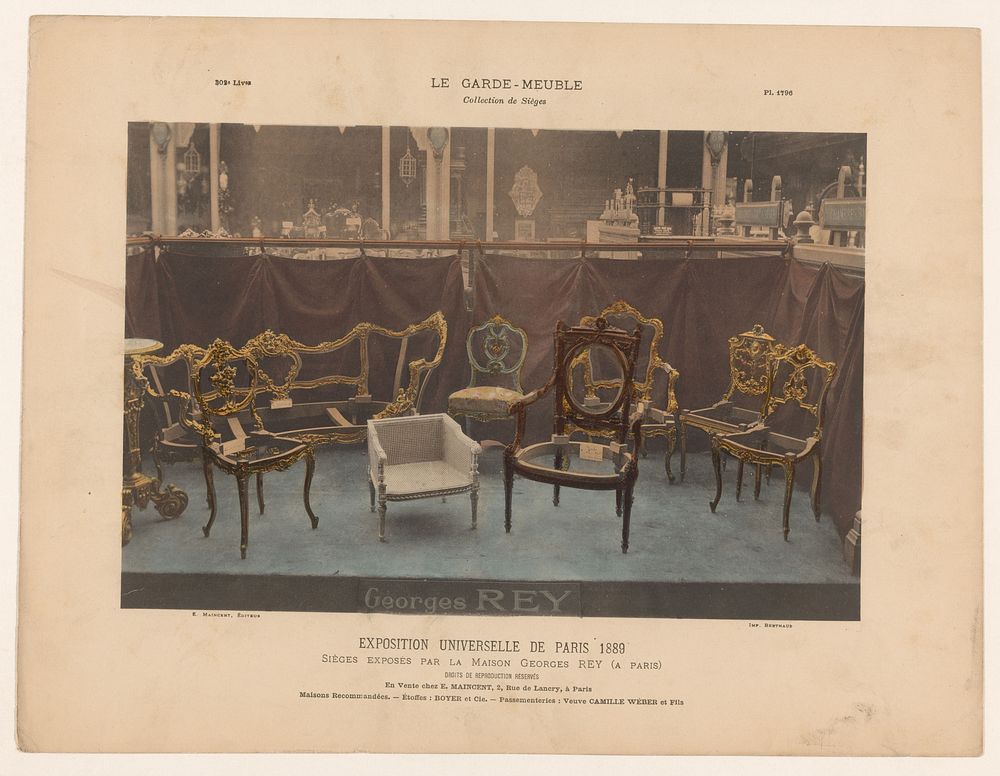 Stoelen, fauteuils en bank (1889 - 1895) by Michel Berthaud, Eugène Maincent and Eugène Maincent