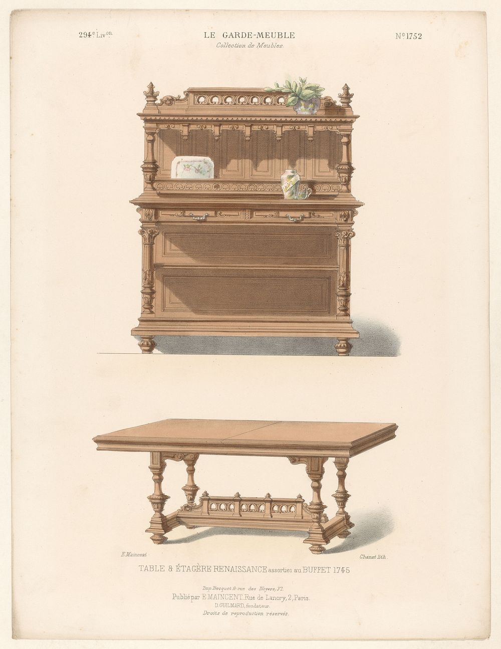Kast en tafel (1885 - 1895) by Chanat, Becquet frères, Eugène Maincent and Désiré Guilmard