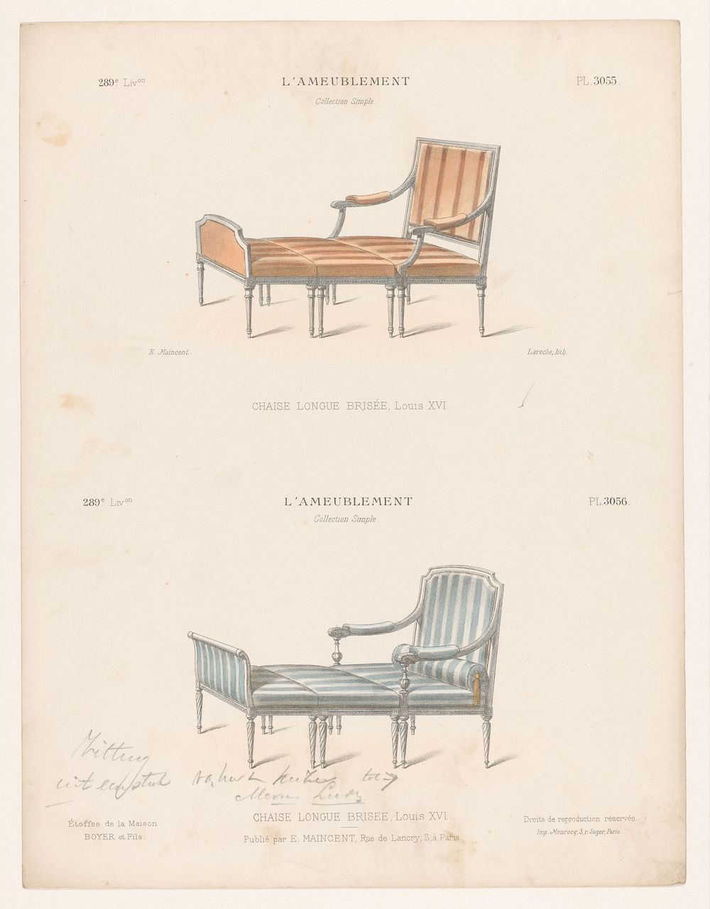 Twee chaise longues (1885 - 1895) by Léon Laroche, Monrocq and Eugène Maincent