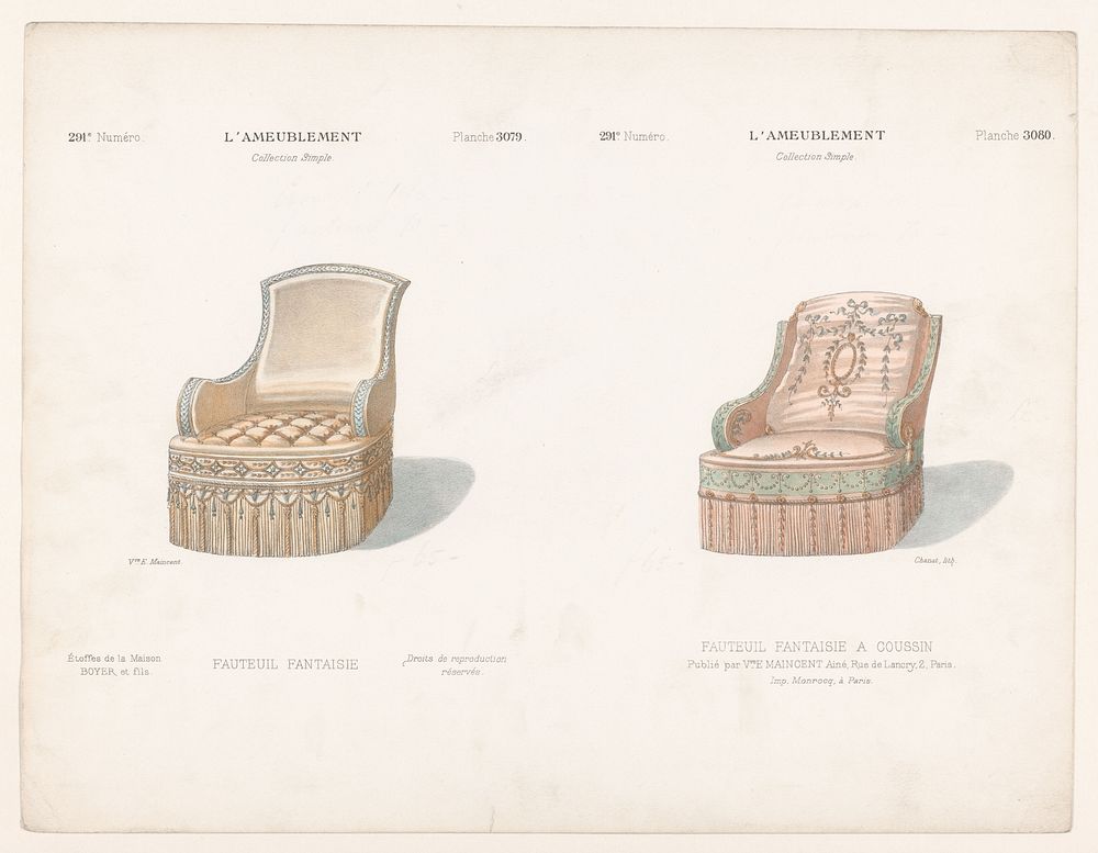 Twee fauteuils (1895) by Chanat, Monrocq and weduwe Eugène Maincent