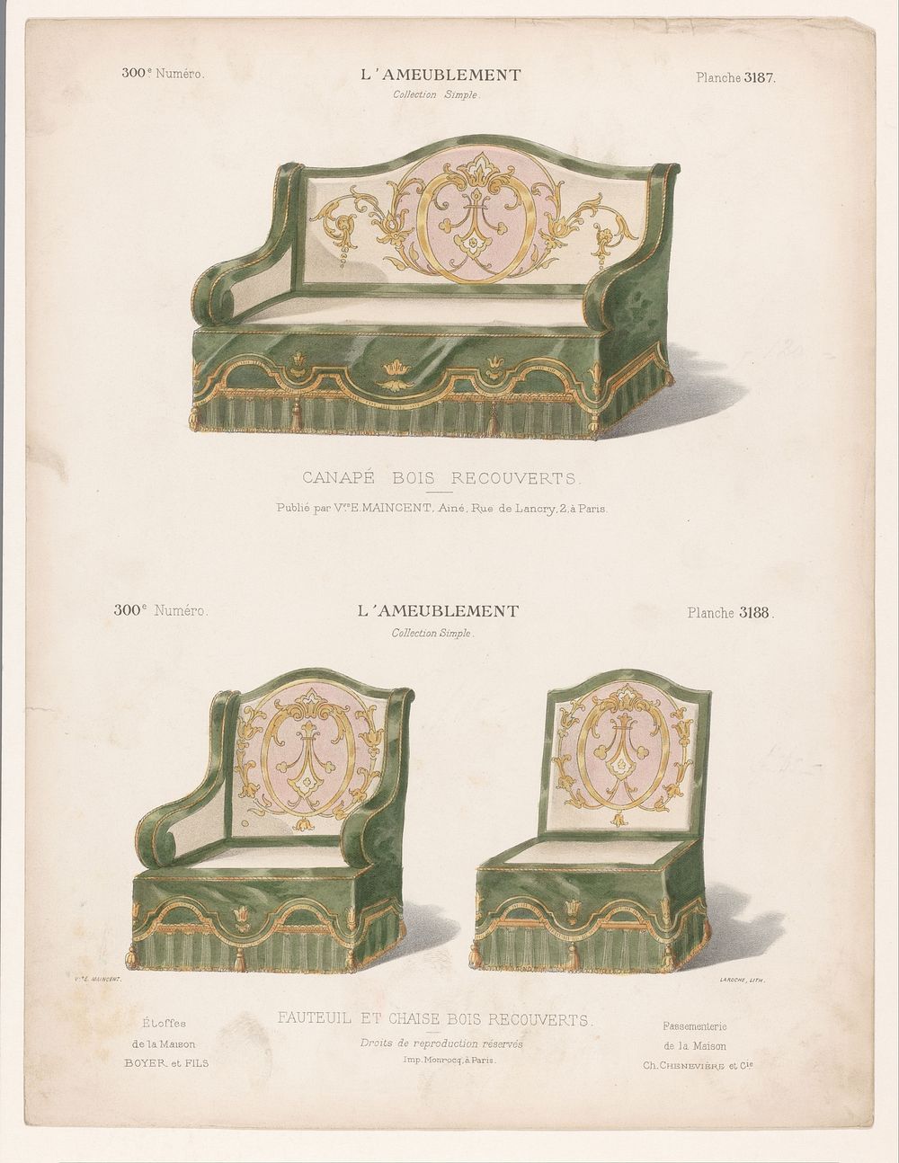 Canapé, fauteuil en stoel (1895) by Léon Laroche, Monrocq and weduwe Eugène Maincent