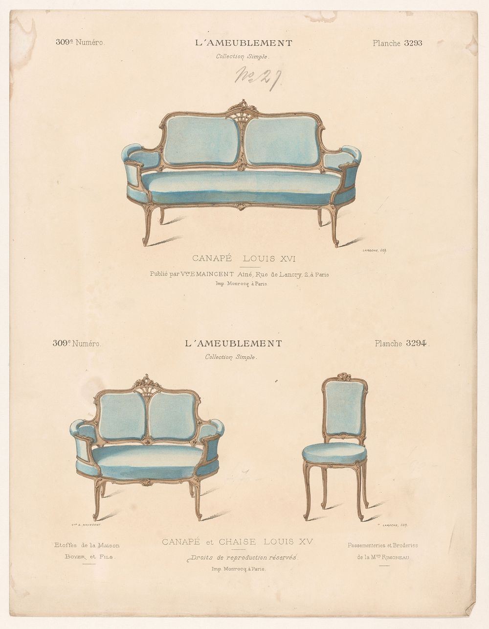 Twee canapés en stoel (1895) by Léon Laroche, Monrocq and weduwe Eugène Maincent